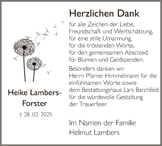 Todesanzeige von Heike Lambers-Forster von HNAHNA