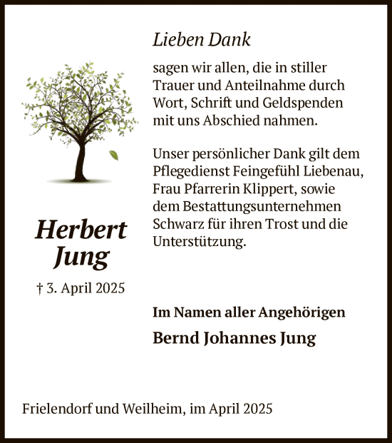 Todesanzeige von Herbert Jung von HNAHNA