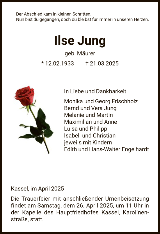 Todesanzeige von Ilse Jung von HNA