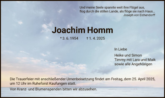 Todesanzeige von Joachim Homm von HNAHNA