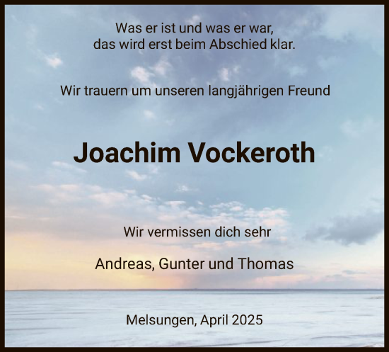 Todesanzeige von Joachim Vockeroth von HNA