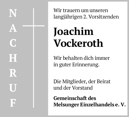 Todesanzeige von Joachim Vockeroth von HNA