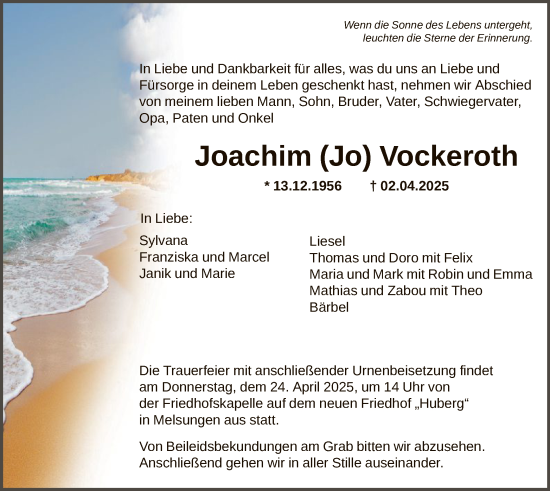 Todesanzeige von Joachim Vockeroth von HNA