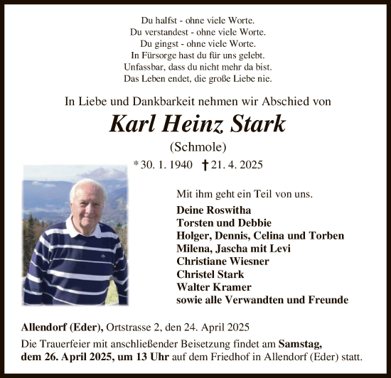 Todesanzeige von Karl Heinz Stark von HNA