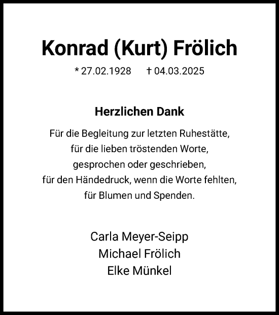 Todesanzeige von Konrad Frölich von HNA