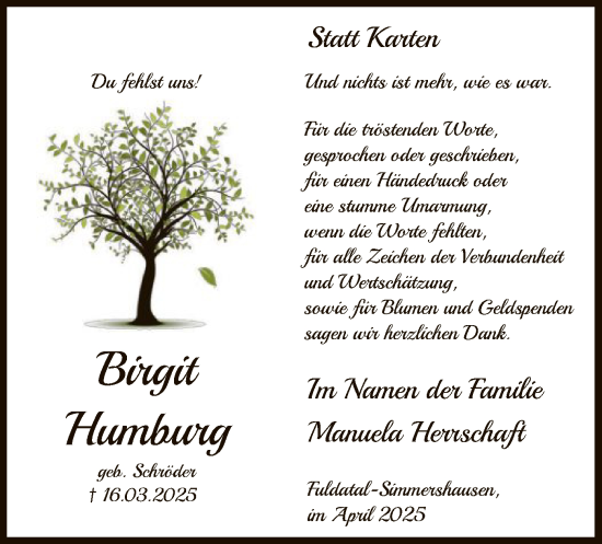 Todesanzeige von Manuela Herrschaft von HNA