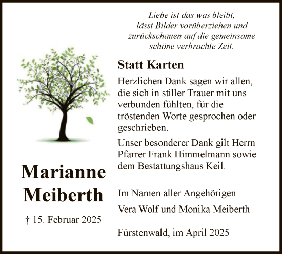 Todesanzeige von Marianne Meiberth von HNAHNA