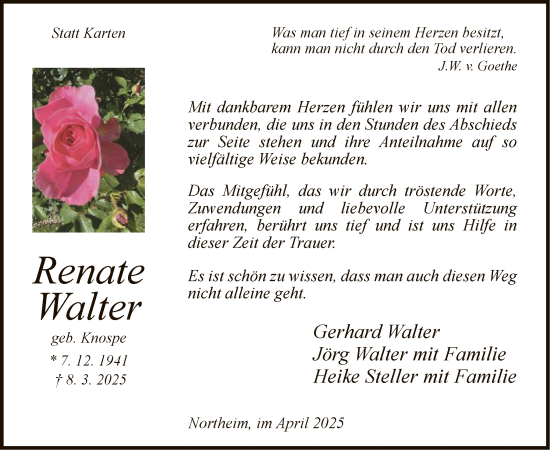 Todesanzeige von Renate Walter von HNA