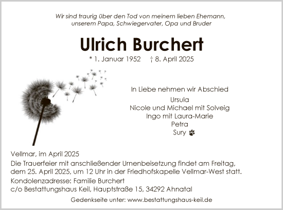 Todesanzeige von Ulrich Burchert von HNA