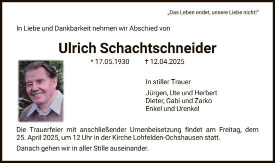 Todesanzeige von Ulrich Schachtschneider von HNA