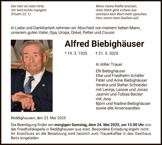 Todesanzeige von Alfred Biebighäuser von HNA