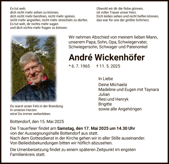 Todesanzeige von Andre Wickenhöfer von HNA