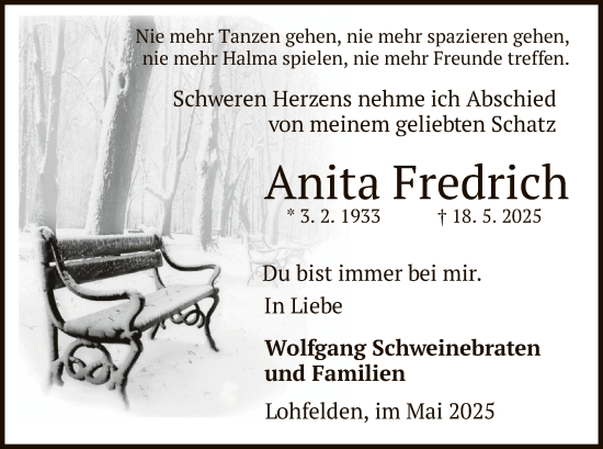 Todesanzeige von Anita Fredrich von HNA