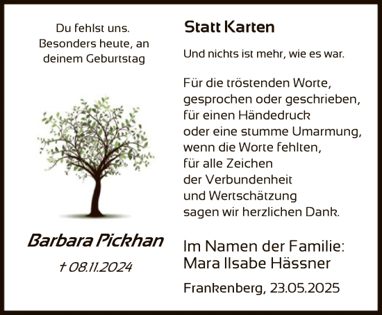 Todesanzeige von Barbara Pickhan von HNA