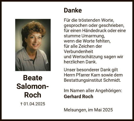 Todesanzeige von Beate Salomon-Roch von HNA
