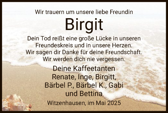 Todesanzeige von Birgit  von HNA
