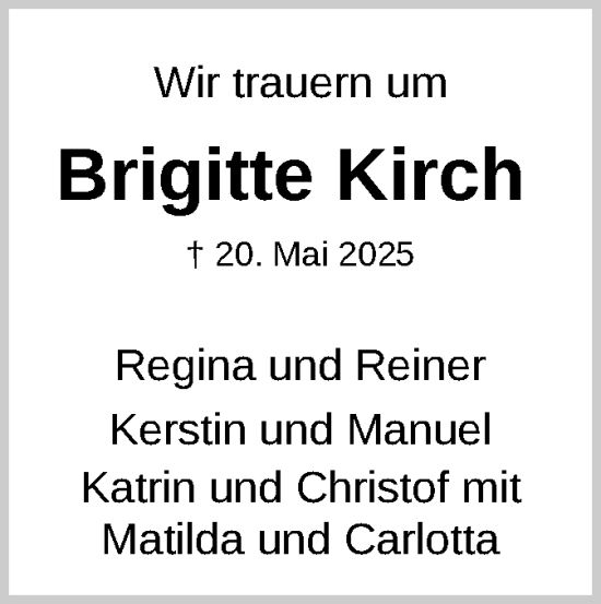 Todesanzeige von Brigitte Kirch von HNA