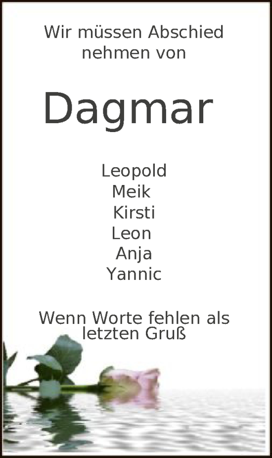 Todesanzeige von Dagmar  von HNA