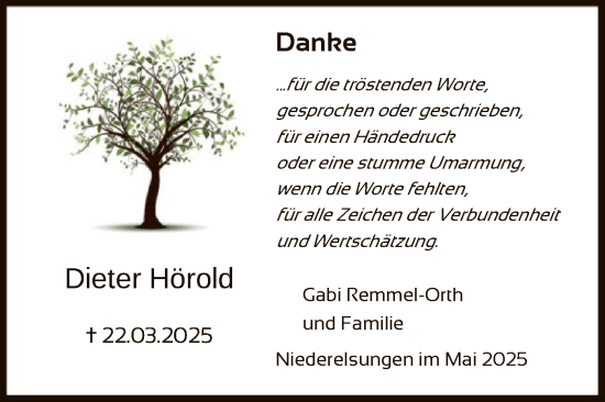 Todesanzeige von Dieter Hörold von HNA