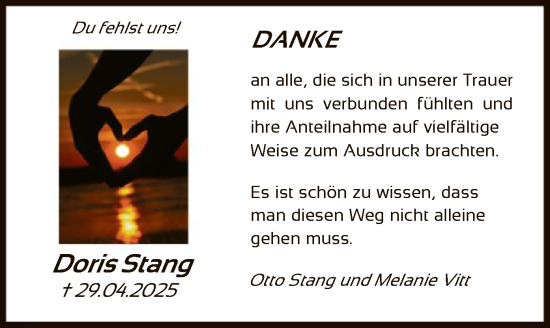 Todesanzeige von Doris Stang von HNA