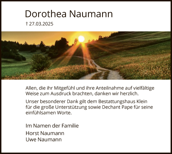Todesanzeige von Dorothea Naumann von HNA