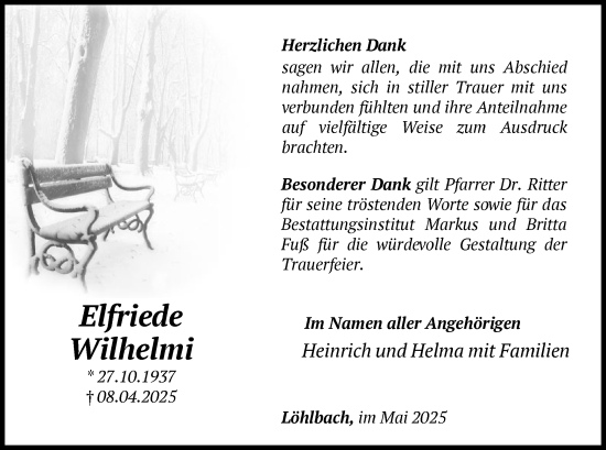 Todesanzeige von Elfriede Wilhelmi von HNA