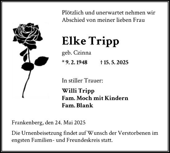 Todesanzeige von Elke Tripp von HNA