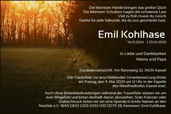 Todesanzeige von Emil Kohlhase von HNA