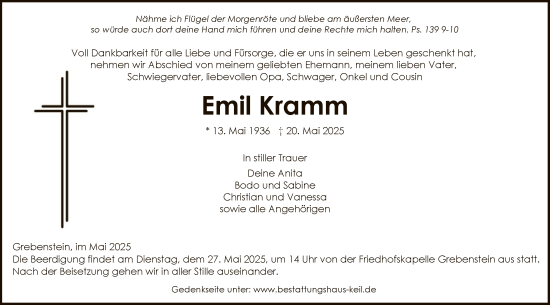 Todesanzeige von Emil Kramm von HNA