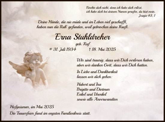 Todesanzeige von Enna Stuhldreher von HNAHN