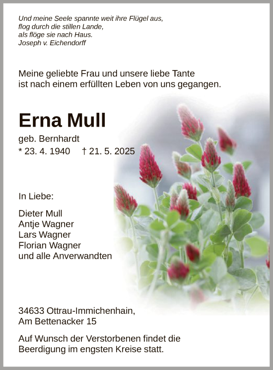 Todesanzeige von Erna Mull von HNA