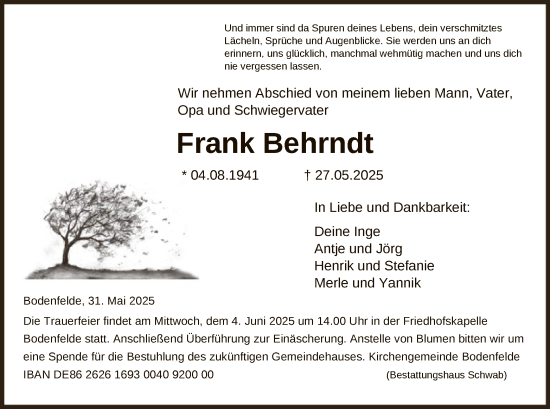 Todesanzeige von Frank Behrndt von HNA