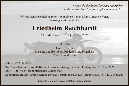 Todesanzeige von Friedhelm Reichhardt von HNAHNA