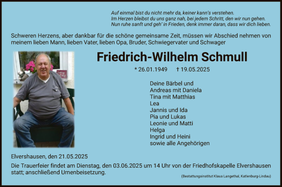 Todesanzeige von Friedrich-Wilhelm Schmull von HNA