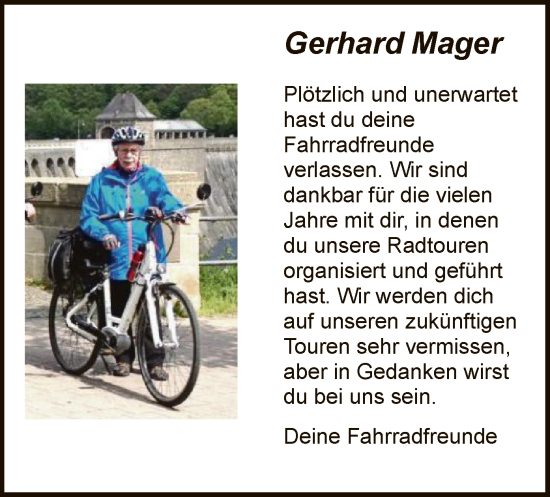 Todesanzeige von Gerhard Mager von HNA