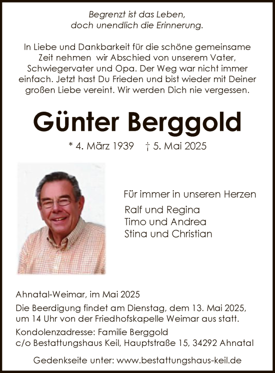 Todesanzeige von Günter Berggold von HNAHNA