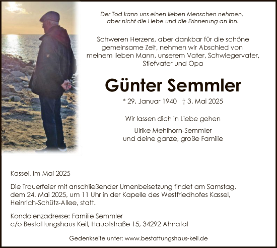 Todesanzeige von Günter Semmler von HNAHNA