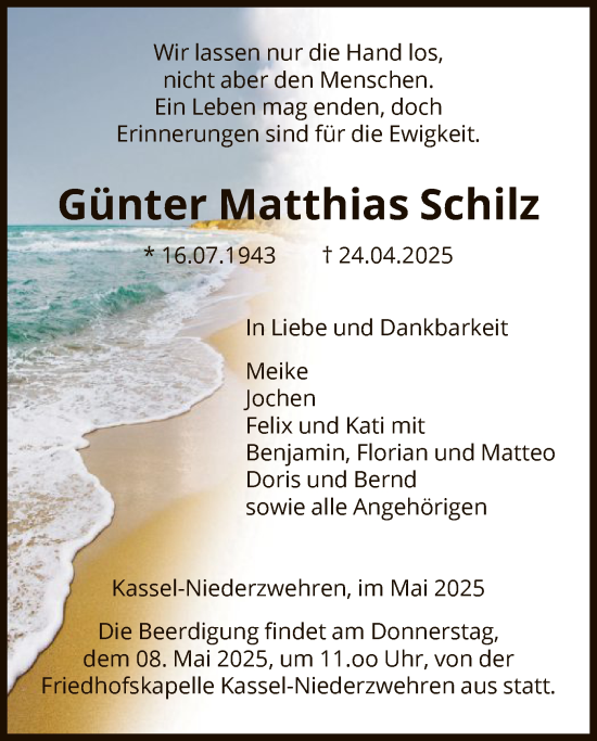 Todesanzeige von Günter Matthias Schilz von HNA
