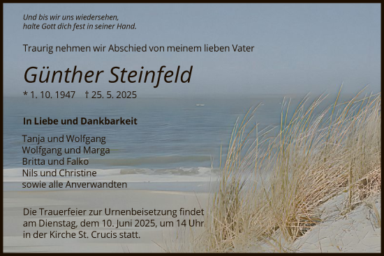 Todesanzeige von Günther Steinfeld von HNA