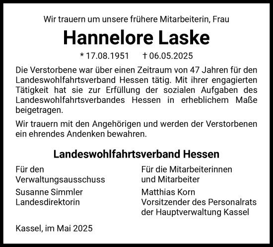 Todesanzeige von Hannelore Laske von HNAHNA