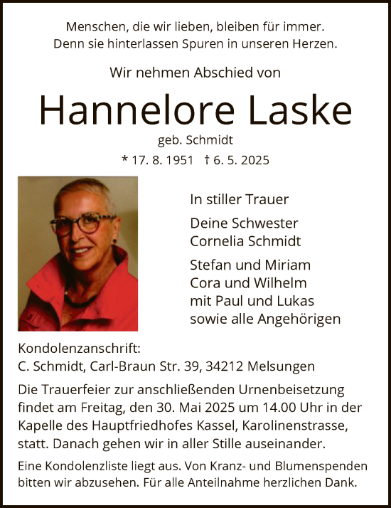 Todesanzeige von Hannelore Laske von HNA