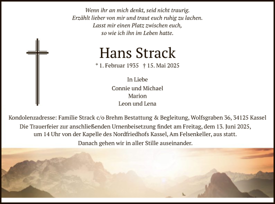 Todesanzeige von Hans Strack von HNA
