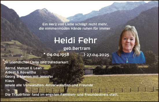 Todesanzeige von Heidi Fehr von HNA