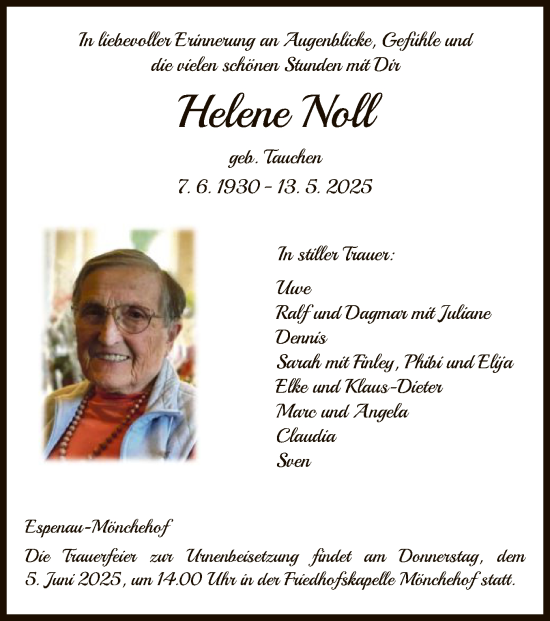 Todesanzeige von Helene Noll von HNA