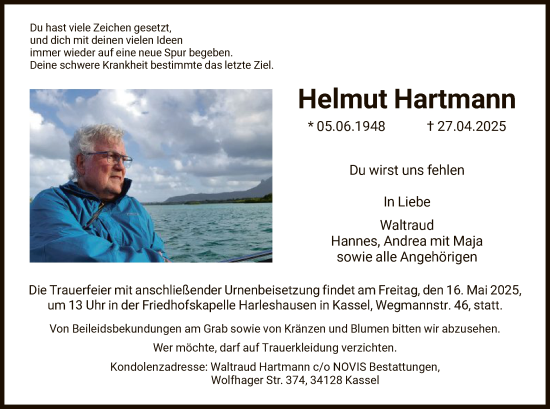 Todesanzeige von Helmut Hartmann von HNA