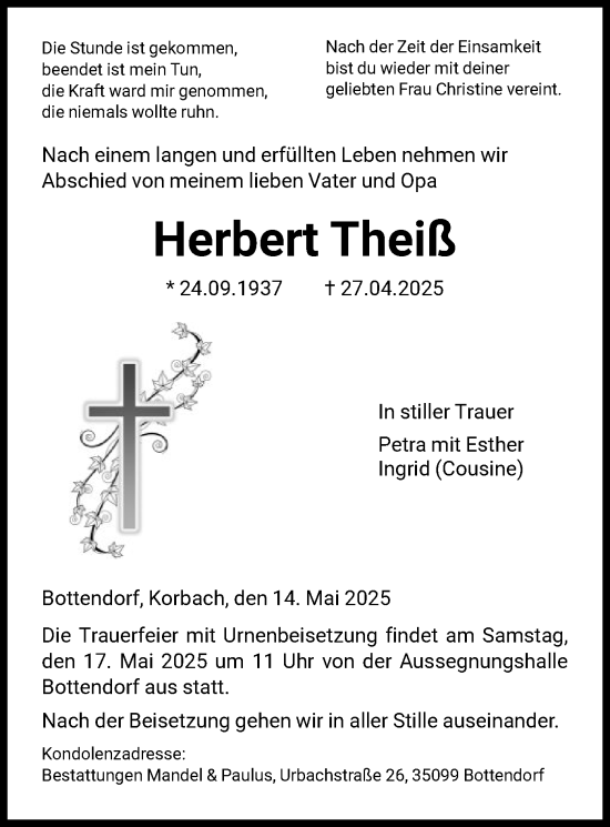 Todesanzeige von Herbert Theil von HNA