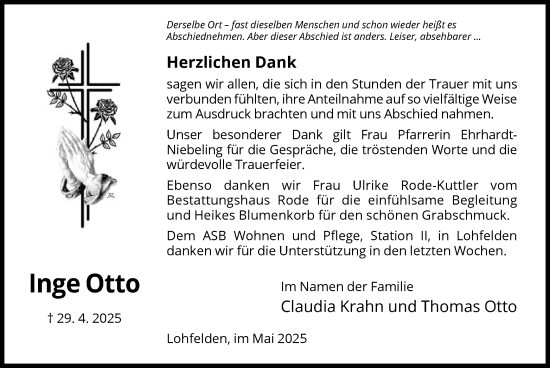 Todesanzeige von Inge Otto von HNA