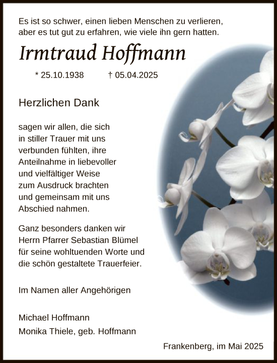 Todesanzeige von Irmtraud Hoffmann von HNA