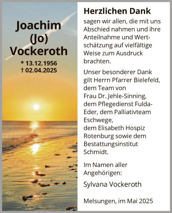Todesanzeige von Joachim Vockeroth von HNA