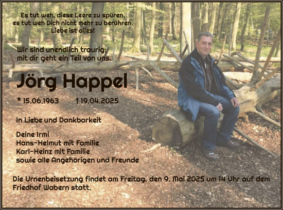 Todesanzeige von Jörg Happel von HNA